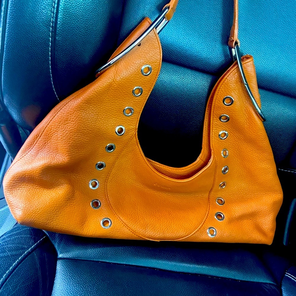 Furla cognac silver grommet shoulder bag